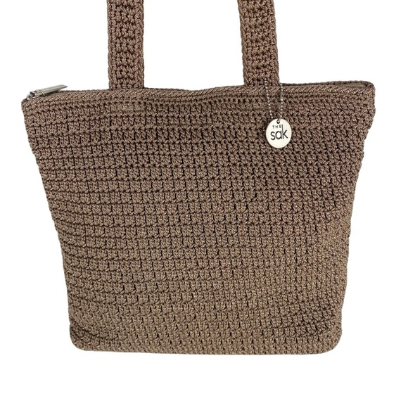 The sak green tan - Gem The Sak Shoulder Bag Handbag Tan Beige Crocheted Knit Double Strap Top Zip